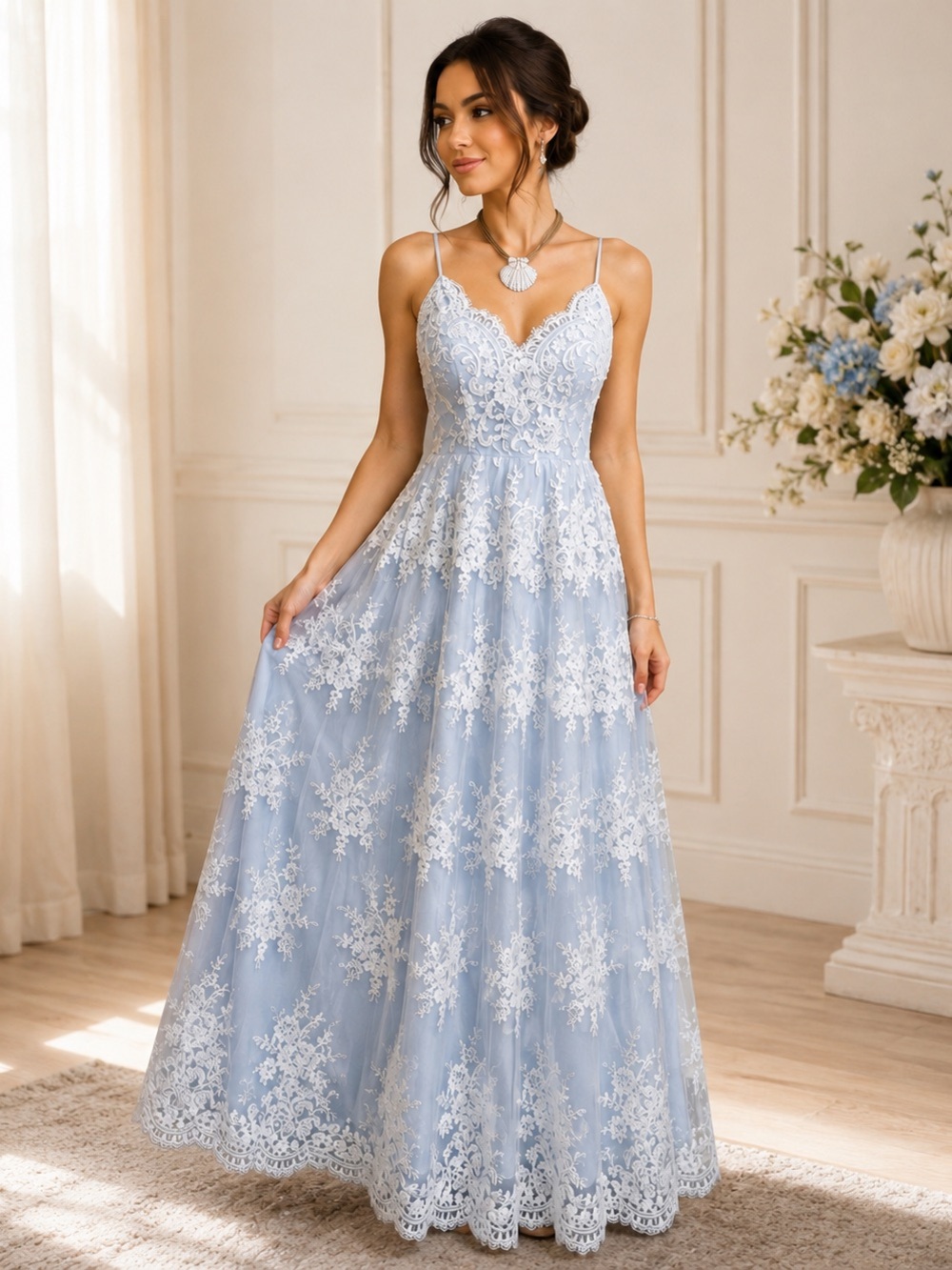 TLC Say Yes to the Prom! Lace Overlay Dress Cottagecore Satin blue SZ S EUC